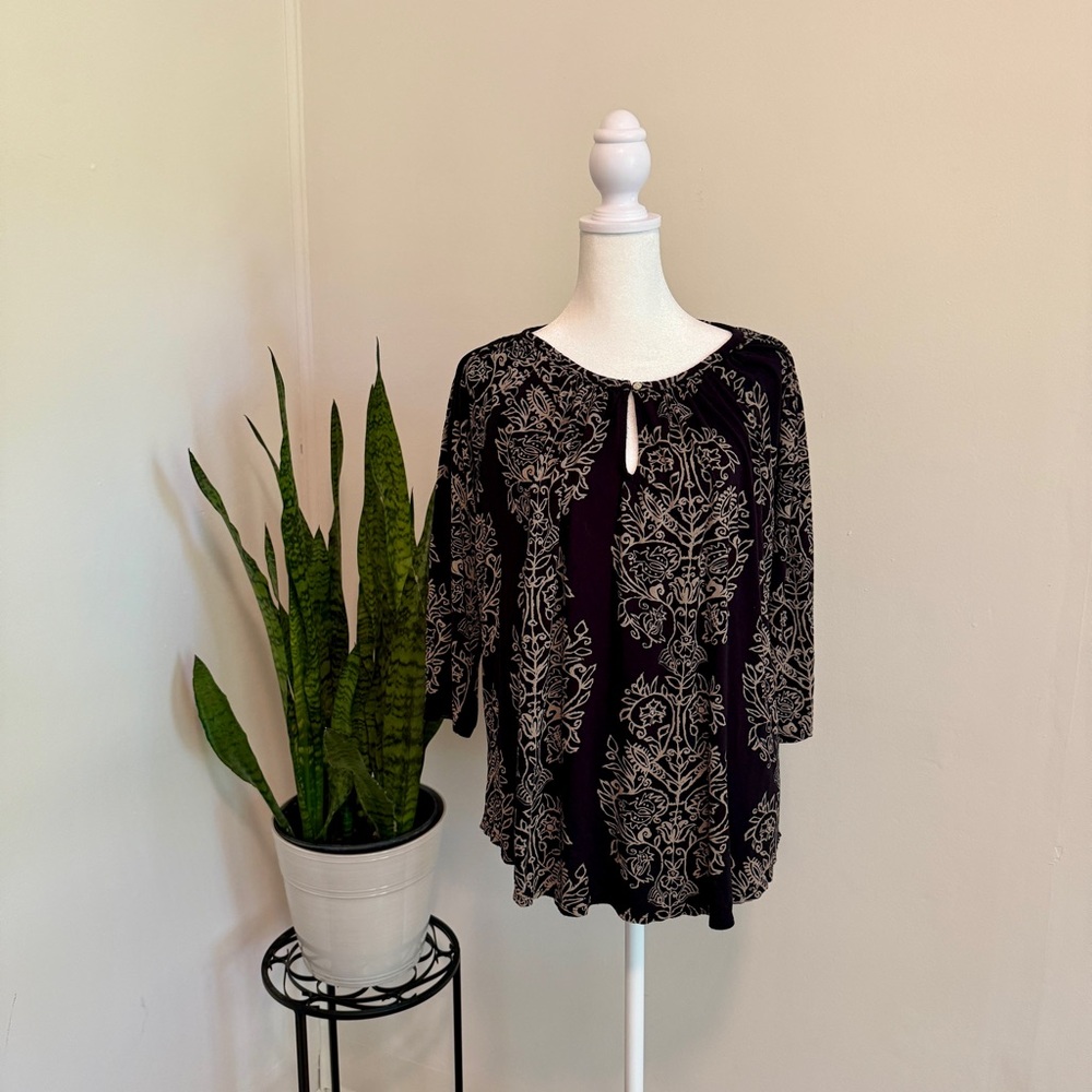 Lucky Brand‎ | Black and Cream Floral Blouse